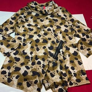 IC Connie K 1X COWL neck KNIT SWEATER olive Gray Black SPOTS Asymmetrical Hem 1X